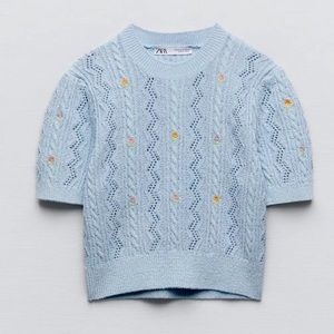 New With Tag Zara Embroidered Floral Knit Top